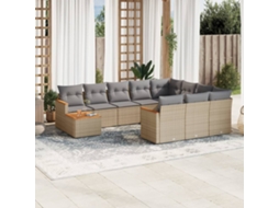 Vidaxl 11 Pcs Conjunto Sofás De Jardim C/ Almofadões Vime Pe Bege