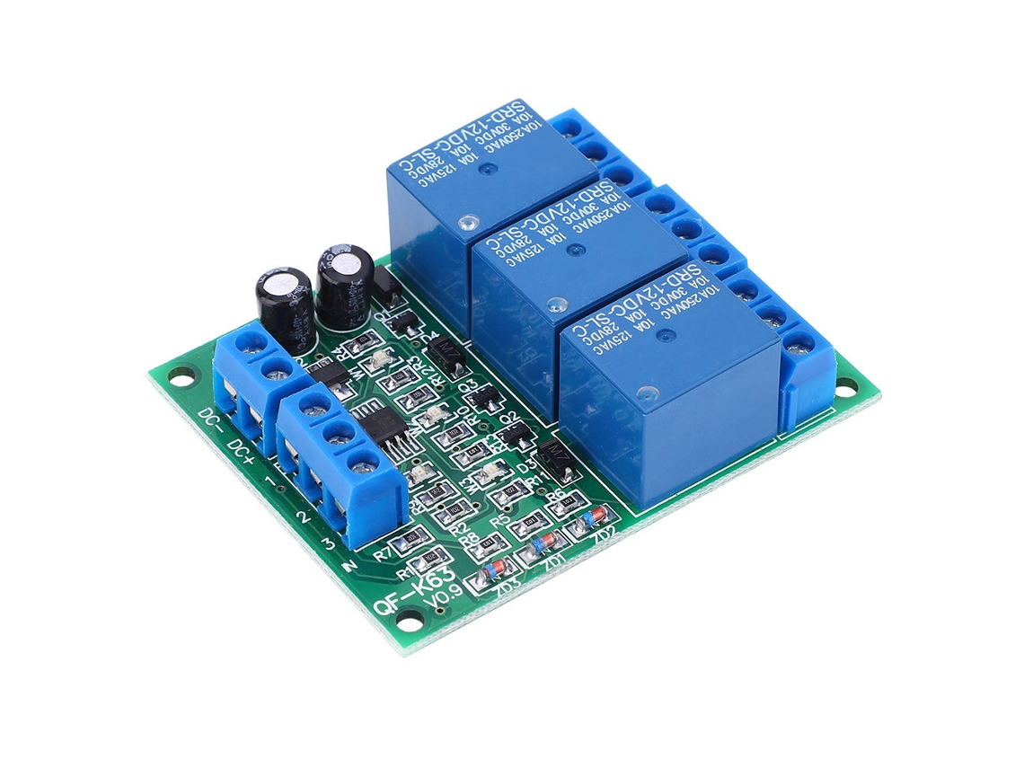 Módulo De Relé De 3 Canais Laxiscreed Dc 12v, 10a Com Auto-fecho E Ativação Por Borda De Subida