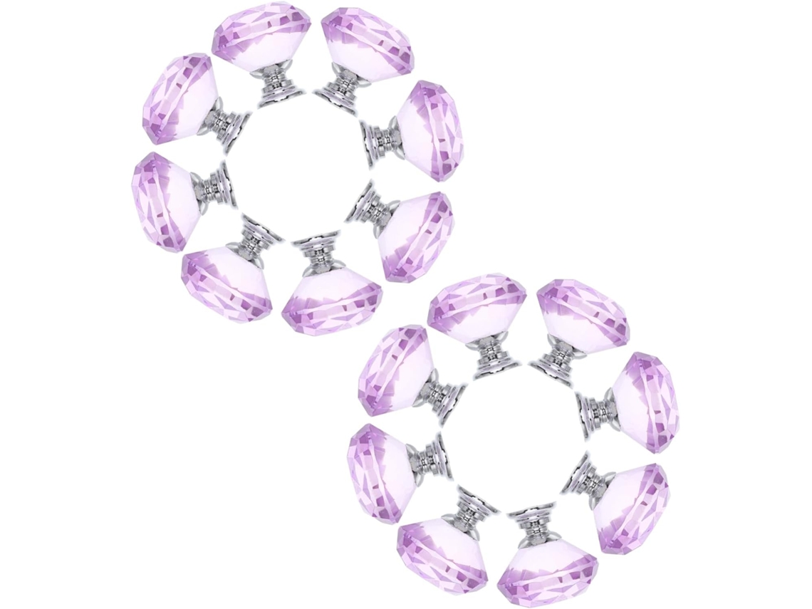 Conjunto De 16 Puxadores Cristal Roxo Facetados Em Formato Prisma Para Armários, Cômodas E Cozinhas