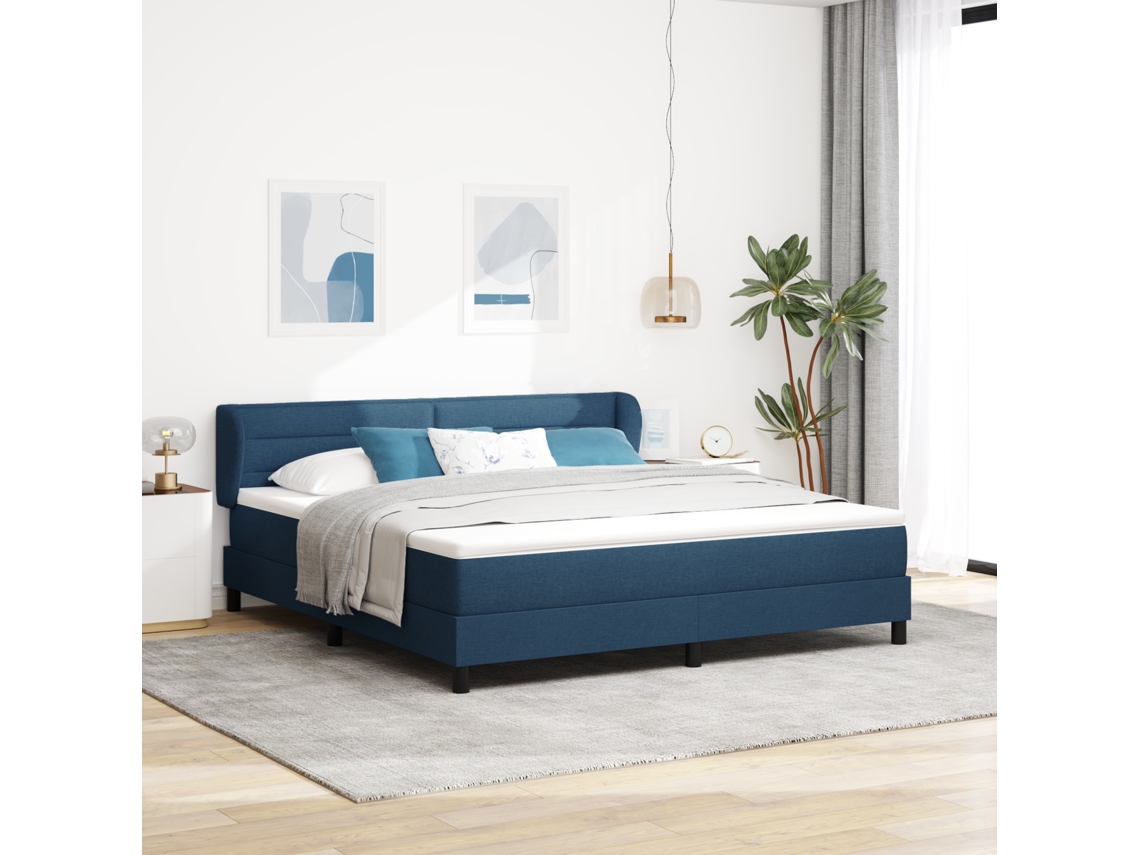 Cama Box Spring Com Colchão Azul 180x200 Cm Em Tecido