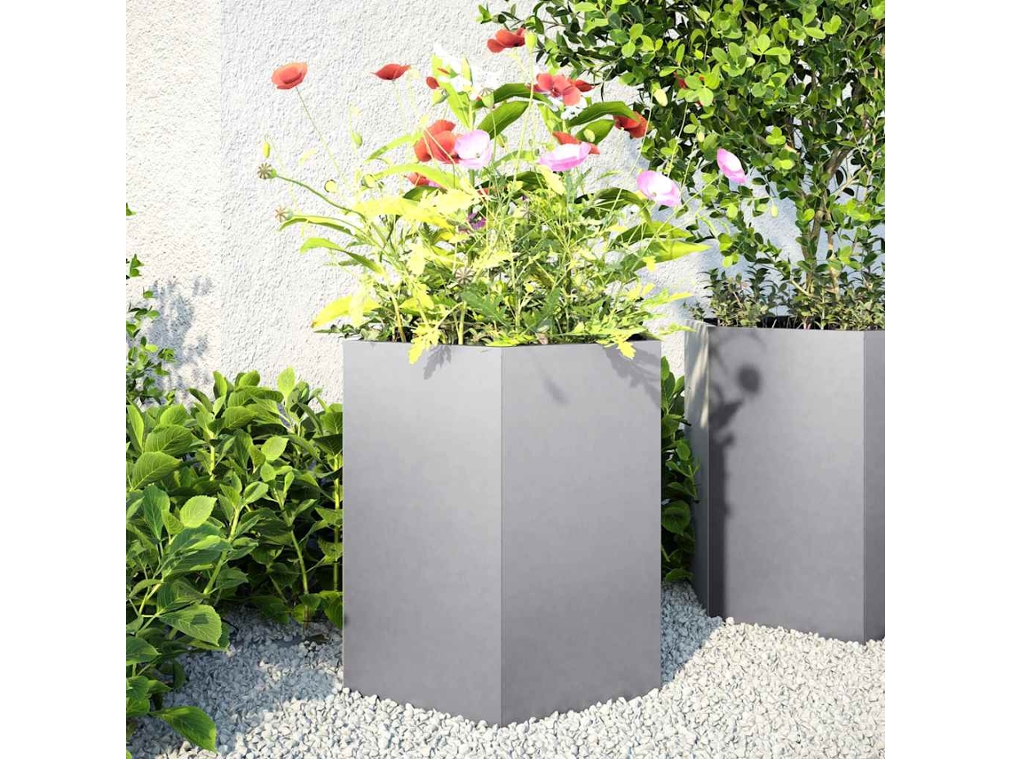 Vidaxl Vasos Floreiras Jardim 2 Pcs Hexagonal 46x40x45cm Aço Galvaniz.