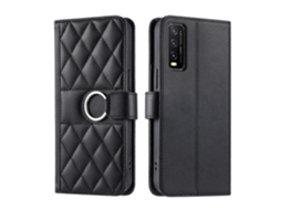 Capa De Celular De Couro Com Fivela De Anel E Losangos