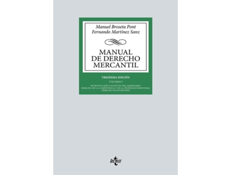 Livro I.manual De Derecho Mercantil Da Editorial Tecnos De Manuel Broseta Pont E Fernando Martínez Sanz (espanhol)