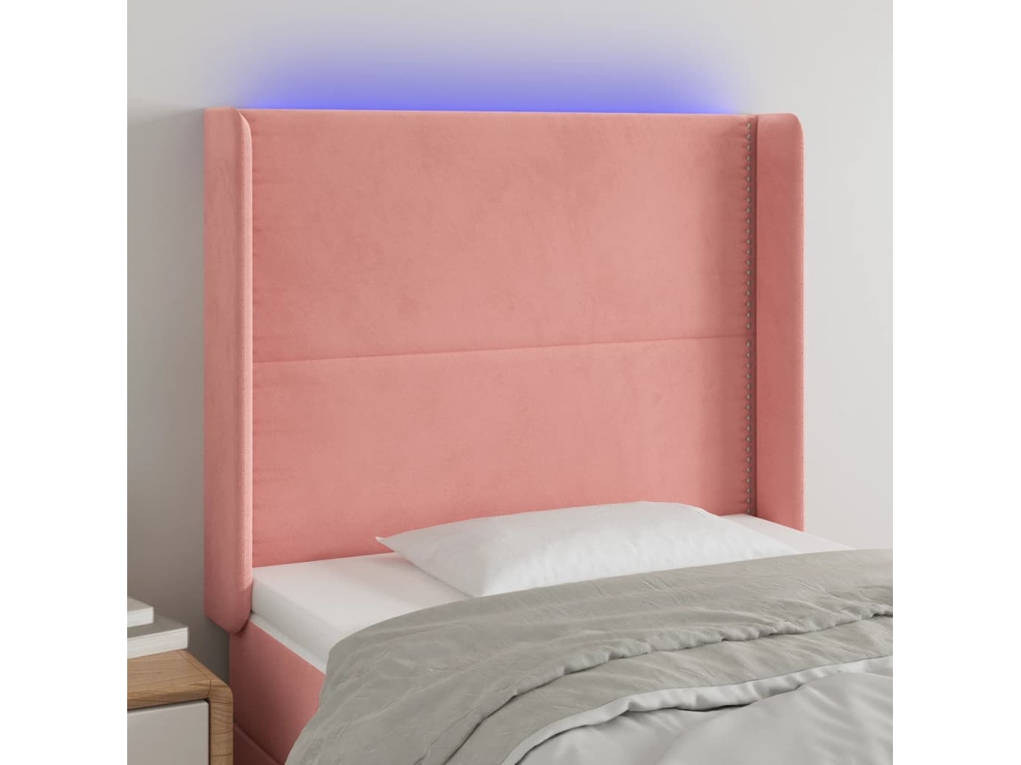 Vidaxl Cabeceira De Cama C/ Luzes Led Veludo 103x16x118/128 Cm Rosa