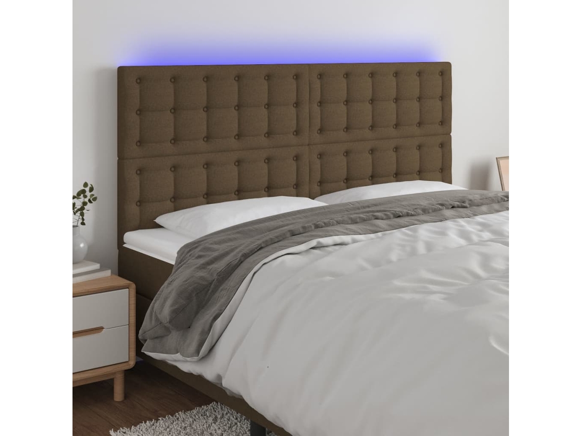 Vidaxl Cabeceira De Cama C/ Led Tecido 160x5x118/128 Cm Castanho