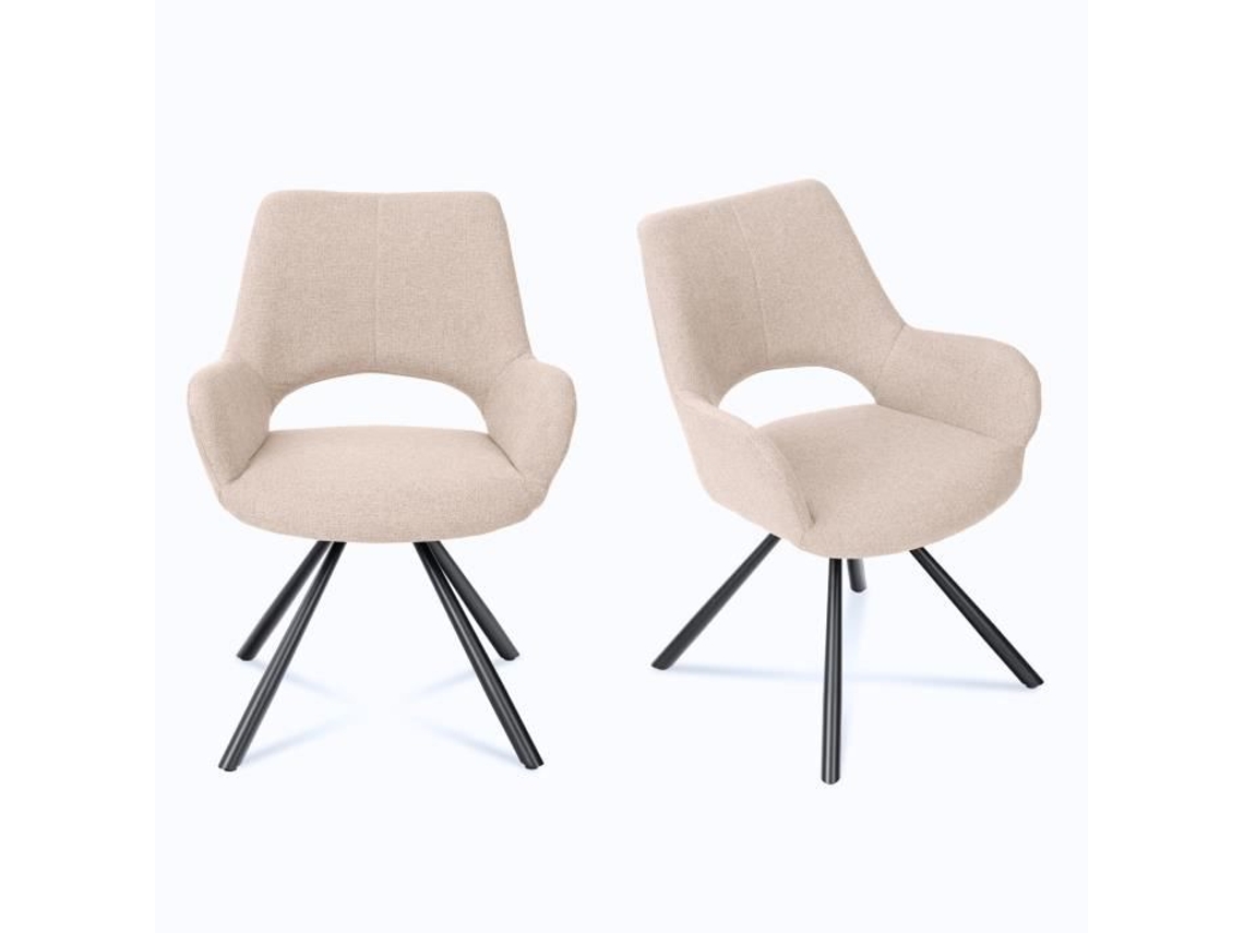 Conjunto De 2 Cadeiras De Sala De Jantar Com Braços De Tecido Marrom, Pés De Metal Preto Para Cozinha, Sala, Quarto, Escritório Meubles Cosy