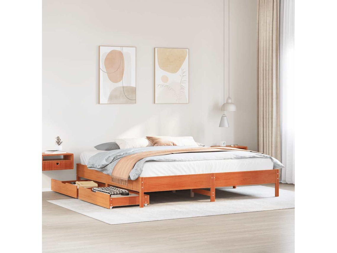 Vidaxl Cama Sem Colchão 180x200 Cm Pinho Maciço Castanho-mel