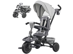 Triciclo Infantil 6 Em 1 Para Bebês, Com Empurrador, Assento Ajustável, Design Dobrável, Rede De Segurança, Cinza.