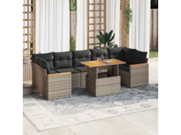 Vidaxl 8 Pcs Conjunto Sofás Jardim Almofadões Vime Pe/acácia Cinzento