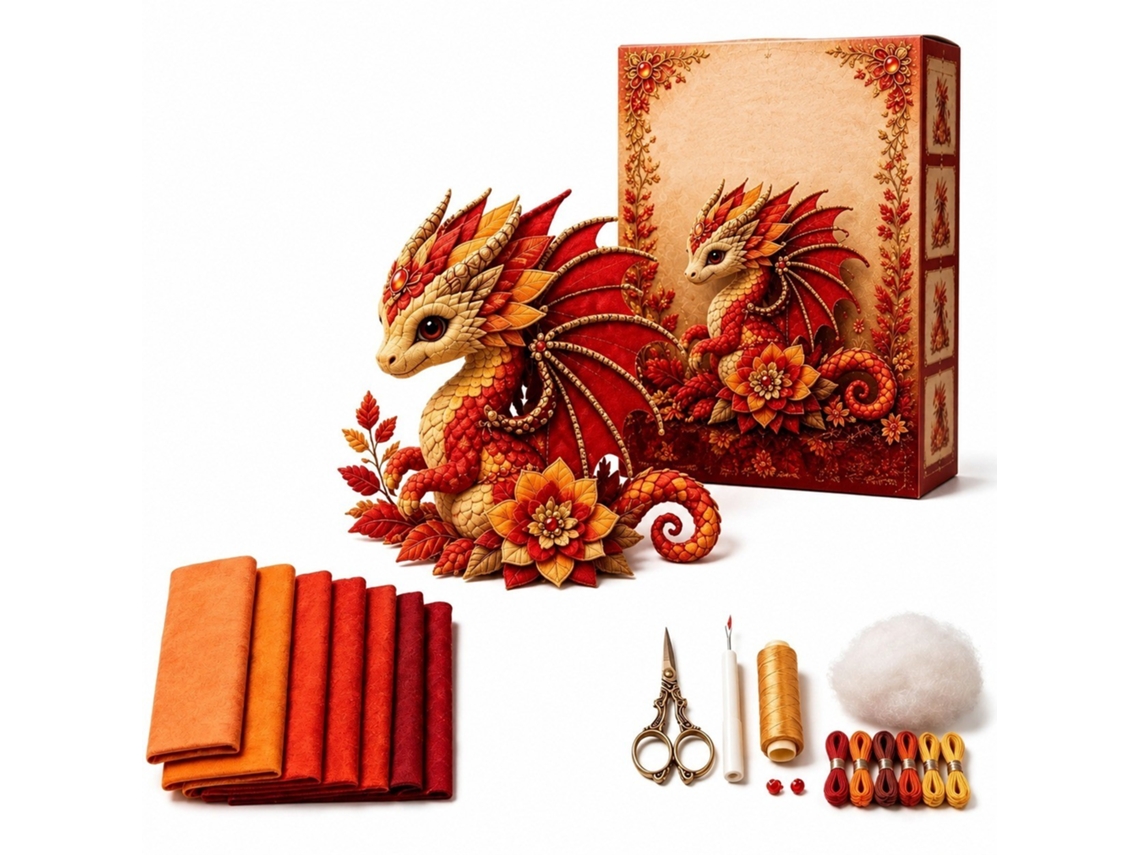 Kit De Costura E Patchwork (elfo Dragão Laranja E Vermelho - Modelo 62)