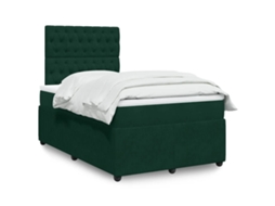 Vidaxl Cama Boxspring Com Colchão 120x190 Cm Veludo Verde-escuro