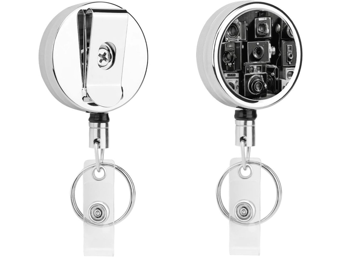 Clipe Retrátil Crachá Com Design Retrô De Câmera, Portátil, Em Metal, Com Cordão De Nylon E Aço Inoxidável, 17, 2cm