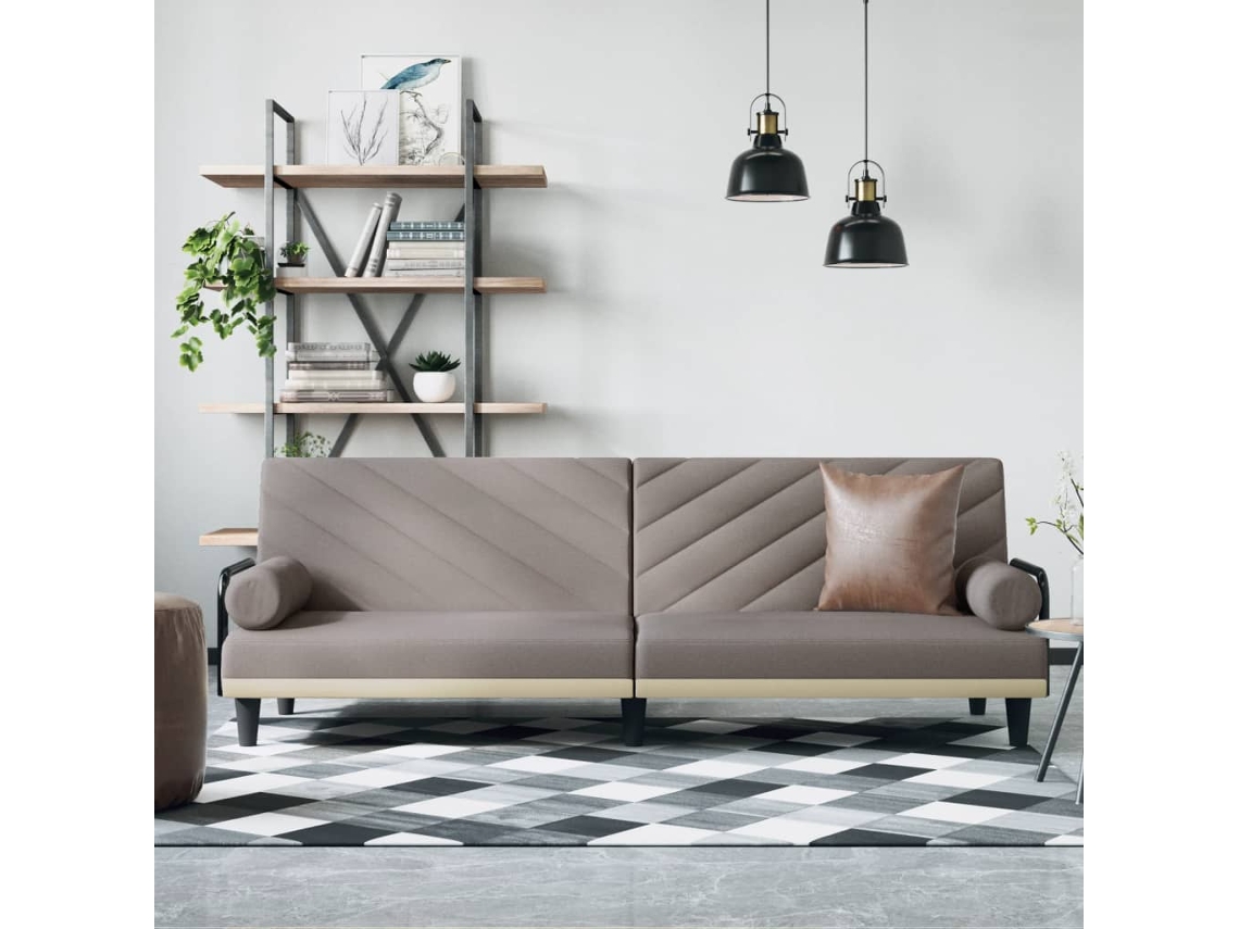 Vidaxl Sofá-cama Com Apoio De Braços Tecido Cinzento-acastanhado
