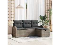 Conjunto De Sofá De Jardim De 4 Peças Com Almofadas Cinza Rattan Poliéster Wsd258993 Lovely Home