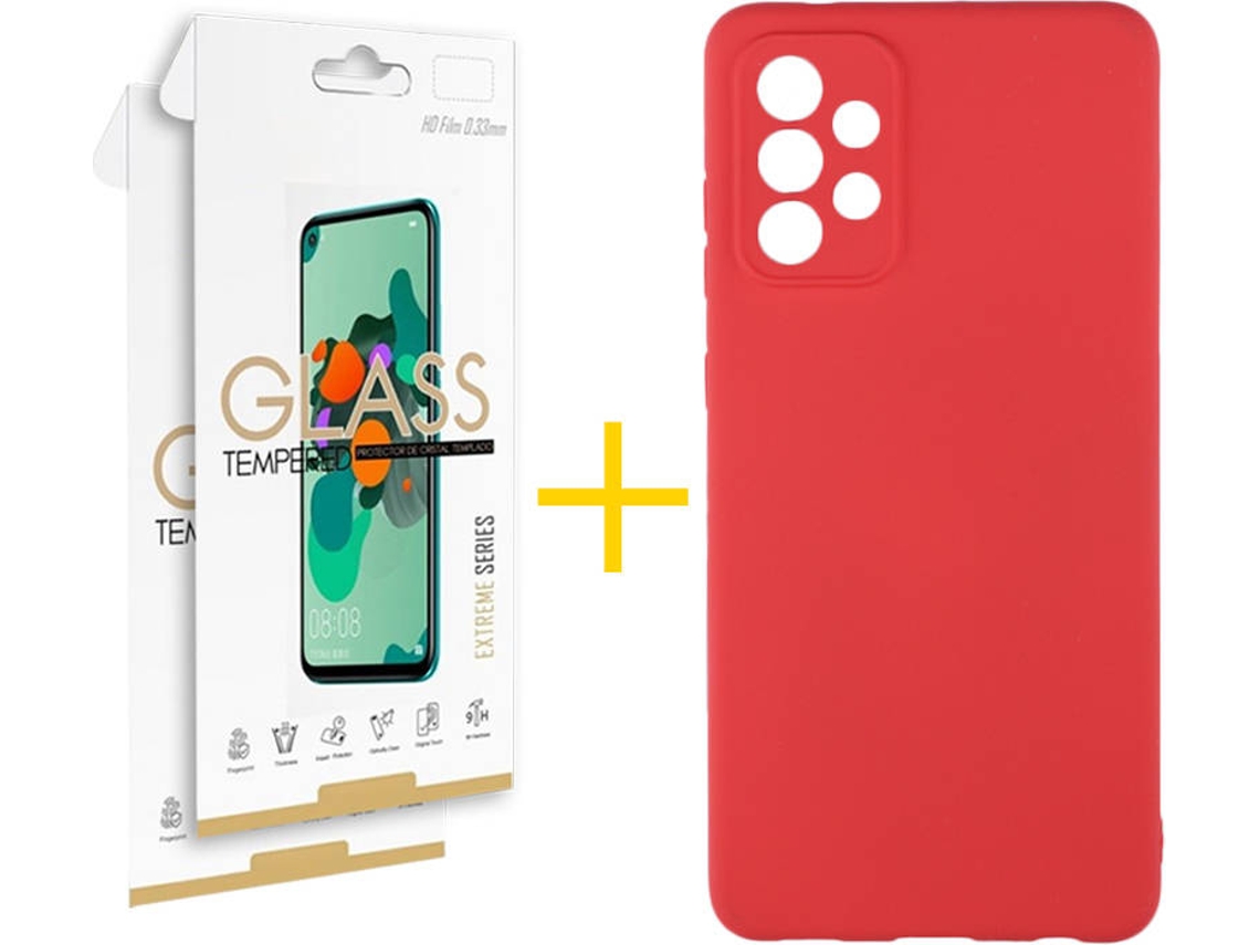 Capa e 2 Películas de Vidro Samsung A32 5G SKYHE Silicone Líquido Vermelho