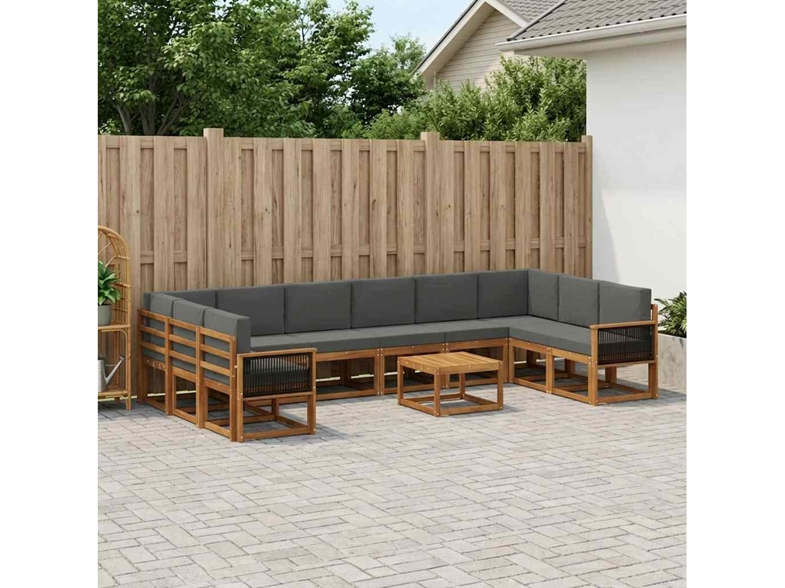 Vidaxl Conjunto De Sofás Para Exterior 11 Pcs Natural E Antracite