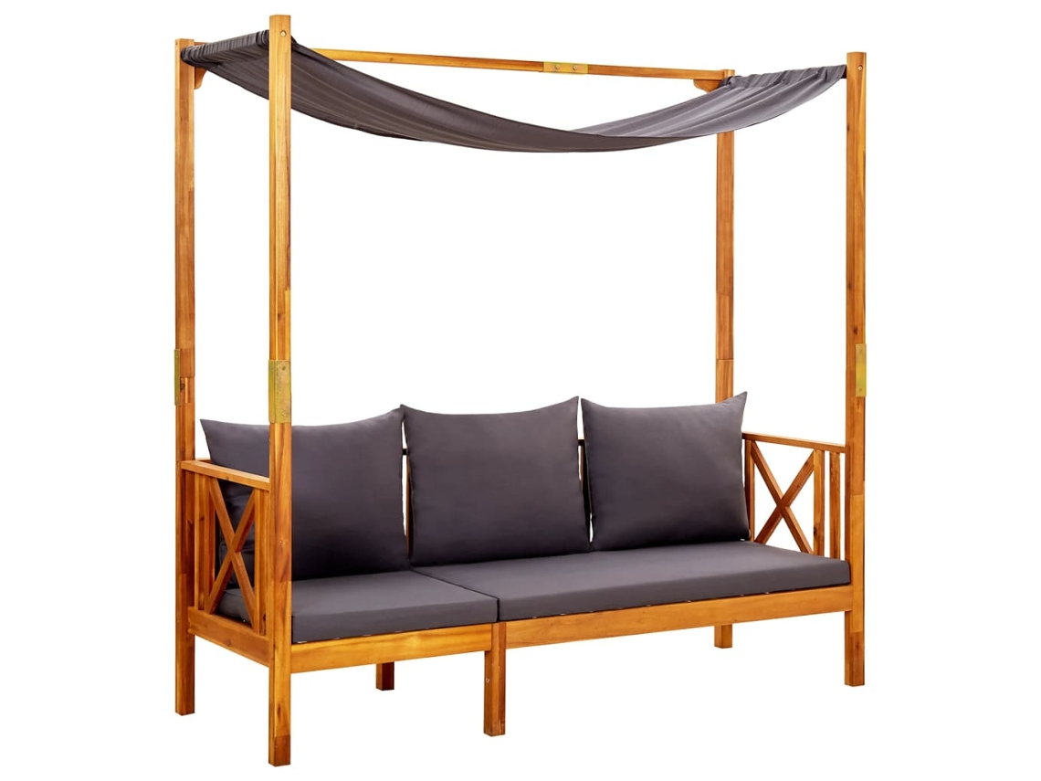 Vidaxl Banco De Jardim Com Toldo Madeira De Acácia Maciça
