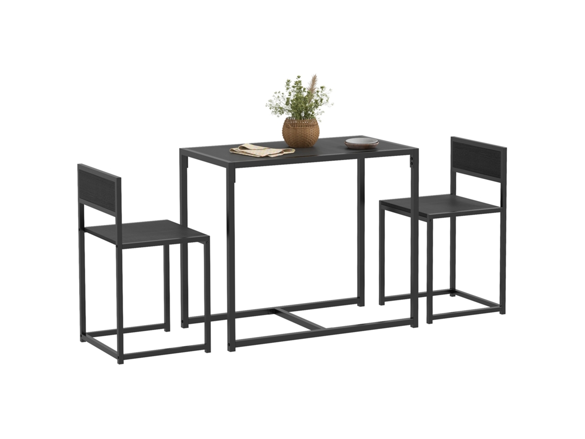 Conjunto 3pçs, Mesa + 2 Cadeiras Encaixáveis, Preto.