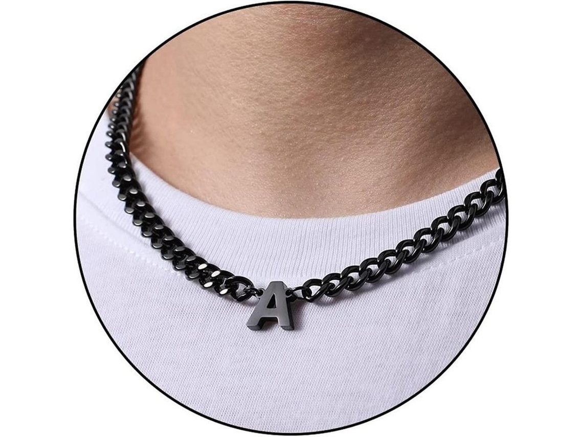 2026 cadena de Eslabón Cubano Con Colgante de Inicial A z Acero Inoxidable 6.5mm 18+2 Pulgadas Joyería para Hombres Mujeres Niños a Negro