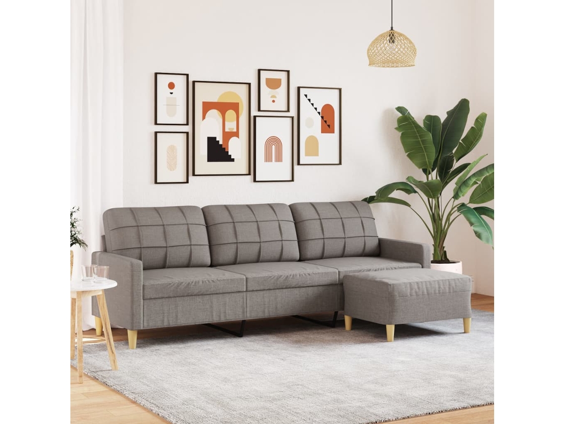 Vidaxl Sofá De 3 Lugares + Apoio De Pés 210cm Tecido Cinza-acastanhado