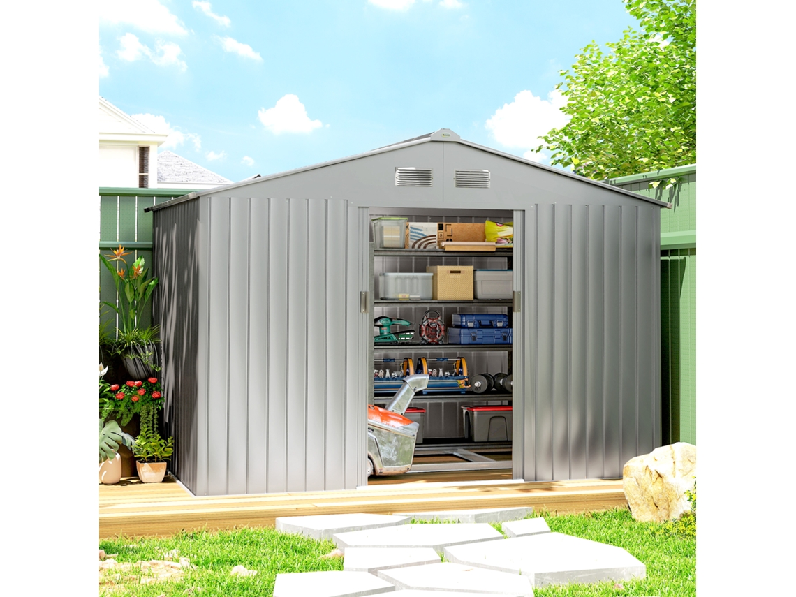 Galpão Metálico Externo Para Jardim 4,9m² (277x195x192cm) Cinza - Armazenamento De Ferramentas