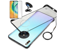 Kit Capa, Suporte e Película de Vidro Temperado Huawei Mate 30 Pro Invisible Bumper Transparente e Preto