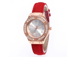 Relógio Feminino de Moda Pulseira de Couro Pu Quartz com Strass Redonda