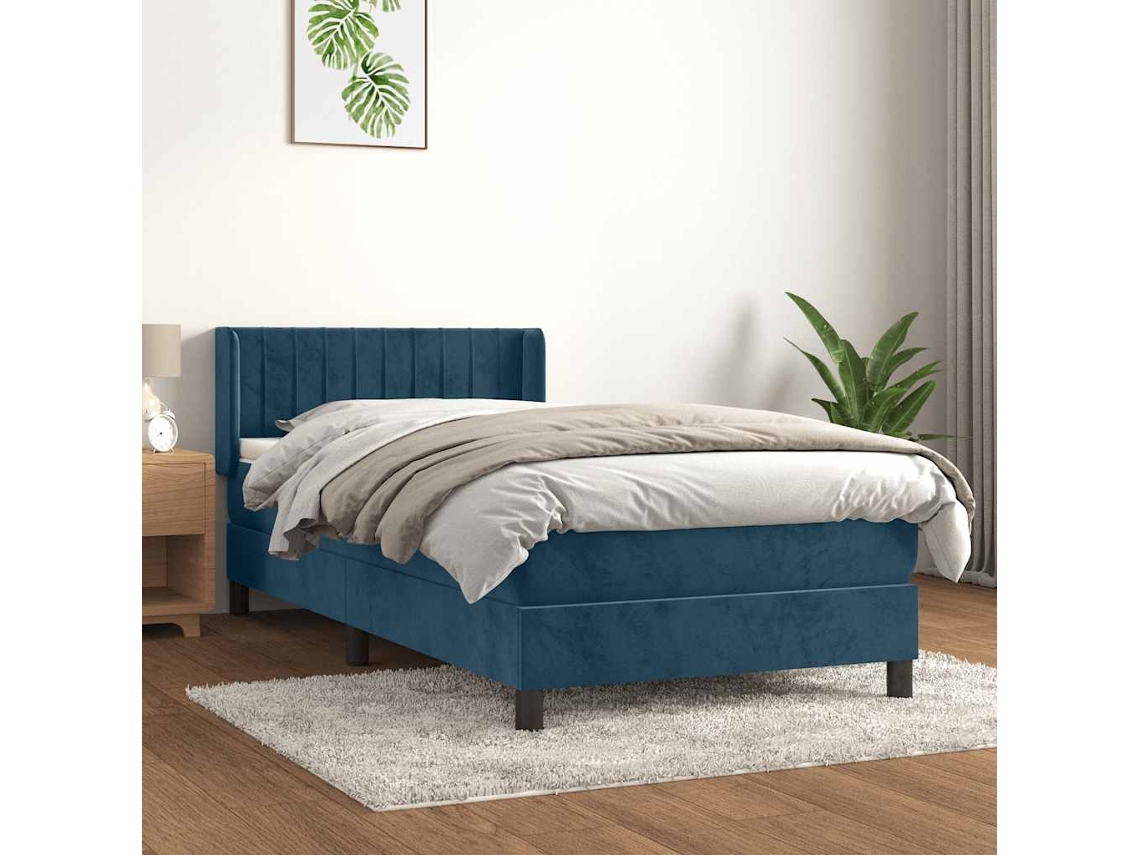 Vidaxl Cama Com Molas/colchão 80x200 Cm Veludo Azul-escuro