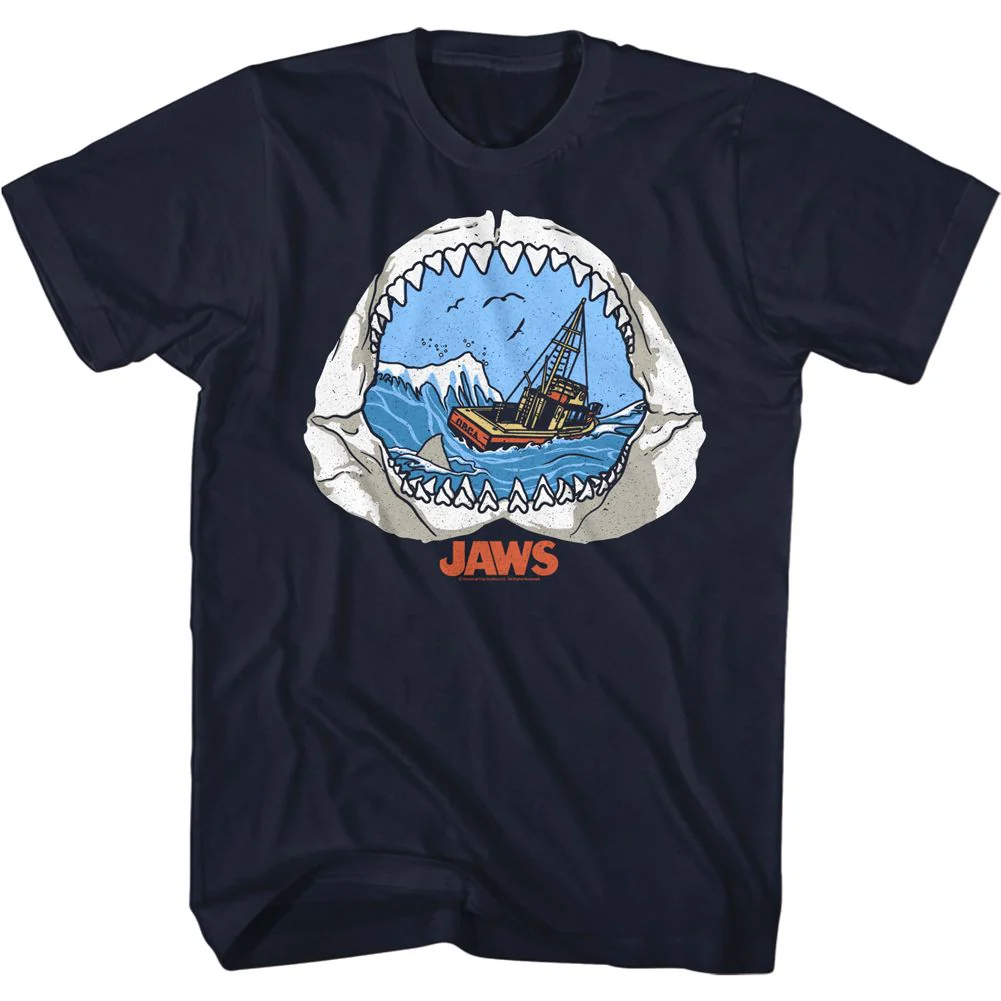 Unisex Adult T-shirt Rockinstone Jaws Movie Jaw View Navy Sizexxl