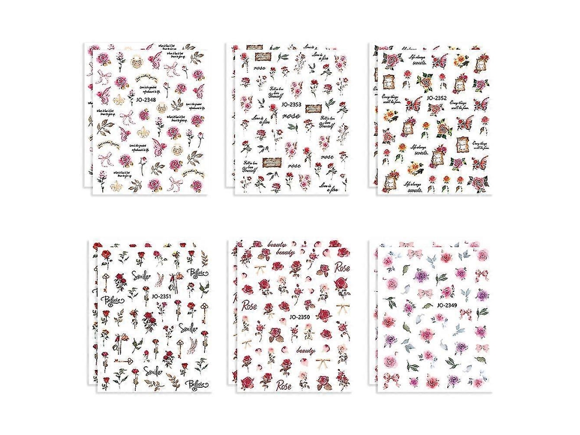 Adesivos De Unhas Com Flores, 12 Folhas, Adesivos Autoadesivos Para Decoração De Unhas De Mulheres E Meninas, 10 X 7,5 Cm Gusshious