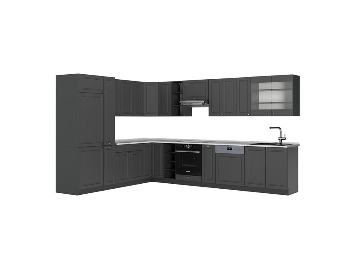 Cozinha Em Ângulo Fame Line, 347x60cm, Pt Mármore, Anthrazit Gold Landhaus, Antracite, Vicco