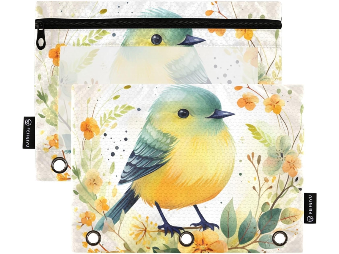 Pastas De Bolso Com Estampa Flor Pardal, Com Bolso Transparente E Zíper Em Várias Cores, 3 Lápis Escola, Escritório