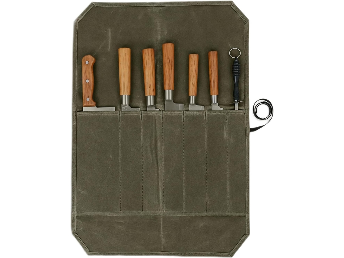 Estojo De Facas Chef Enrolável, Bolsa De Lona, ​​56 X 45cm, Estojo De Viagem Portátil Com 7 Bolsos, Verde Militar