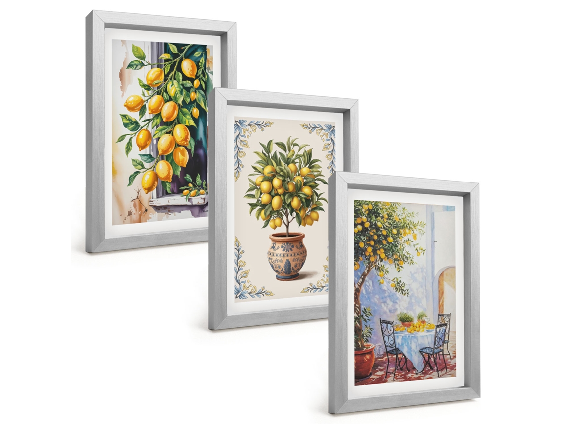 Composição De Quadros Limoeiros, Frutas E Sol Espelharte (3 Peças 20x30 Cm)