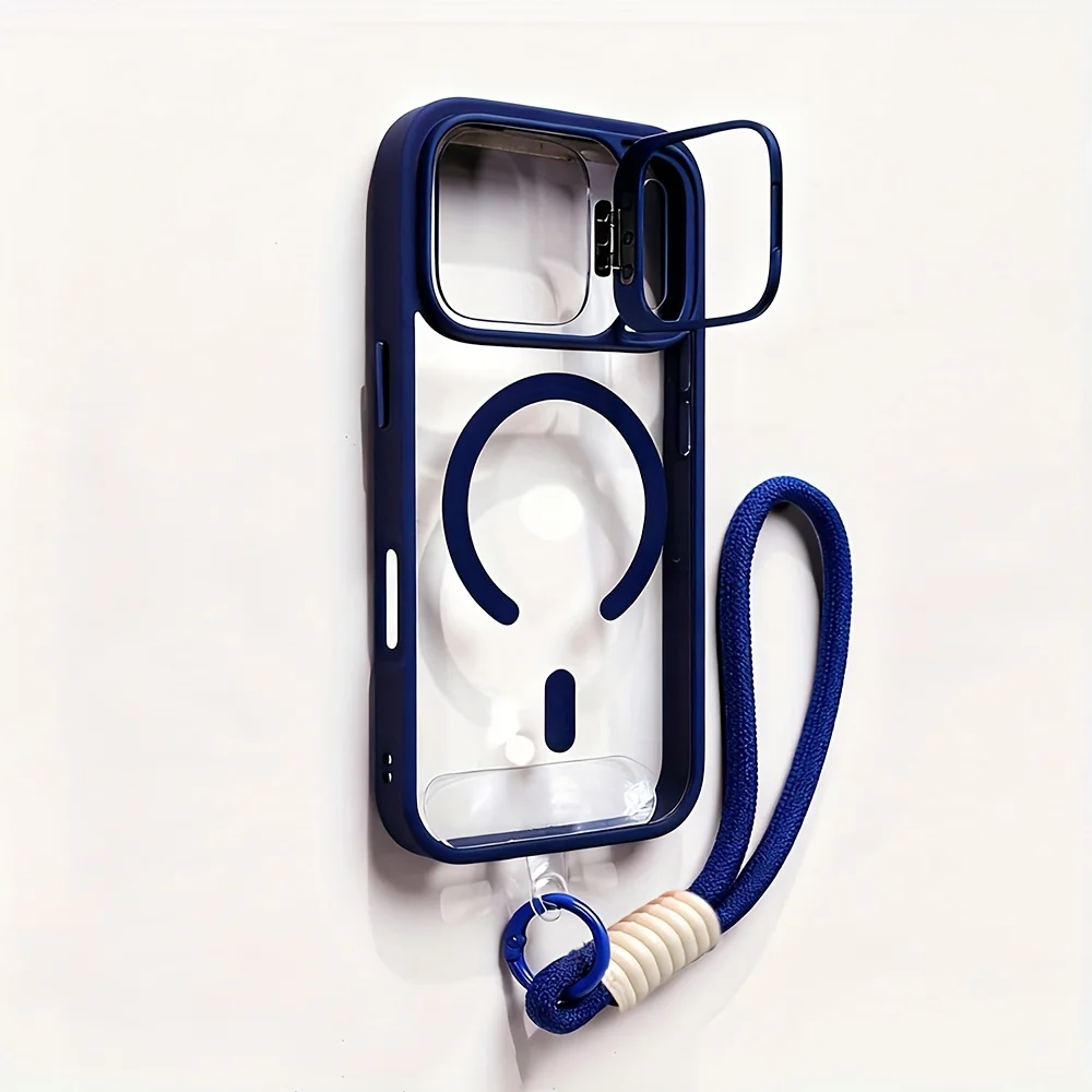 Capa Transparente Magnética Para Iphone 12 Pro Max Com Suporte Para Lente E Alça De Pulso Magsafe.