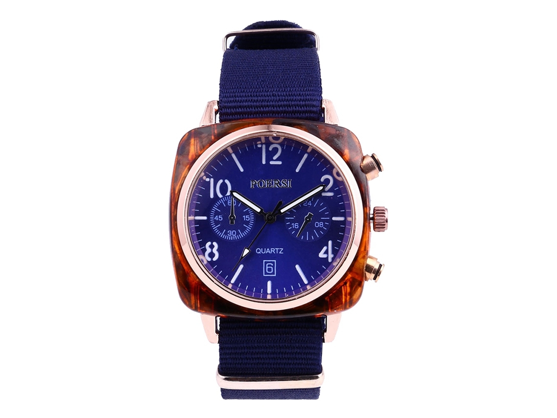 Relógio de pulso masculino com pulseira de nylon, movimento de quartzo, estilo casual, azul royal.