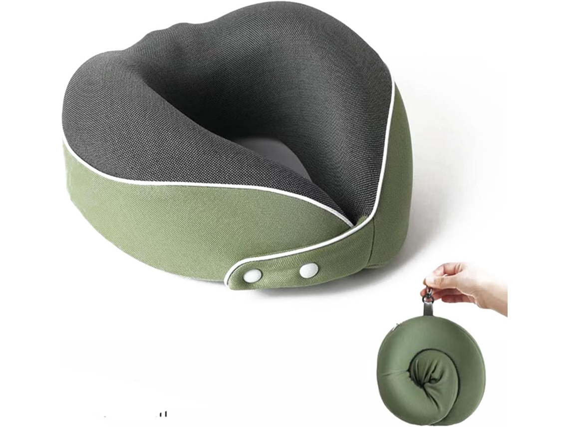 Almofada De Viagem, Em Espuma Viscoelástica, Cor Verde, Formato U, Apoio Para Pescoço E Cabeça Em Avião, Carro, Comboio Ou Escritório