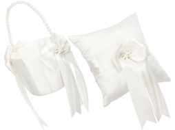 Conjunto de Almofada para Alianças e Cesta Flores Casamento, Confeccionado em Tecido. Resistente a CHABERLU