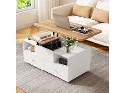 Mesa De Centro Ajustável Em Altura Com Função De Dobrar E 4 Gavetas,100x50x47,5cm,mesa Hidráulica Grande E Pequena,mesa De Sala Móvel Com Rodas