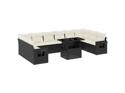 Conjunto de 11 Sofás de Jardim com Almofadões Vime Pe Preto MAISON EXCLUSIVE