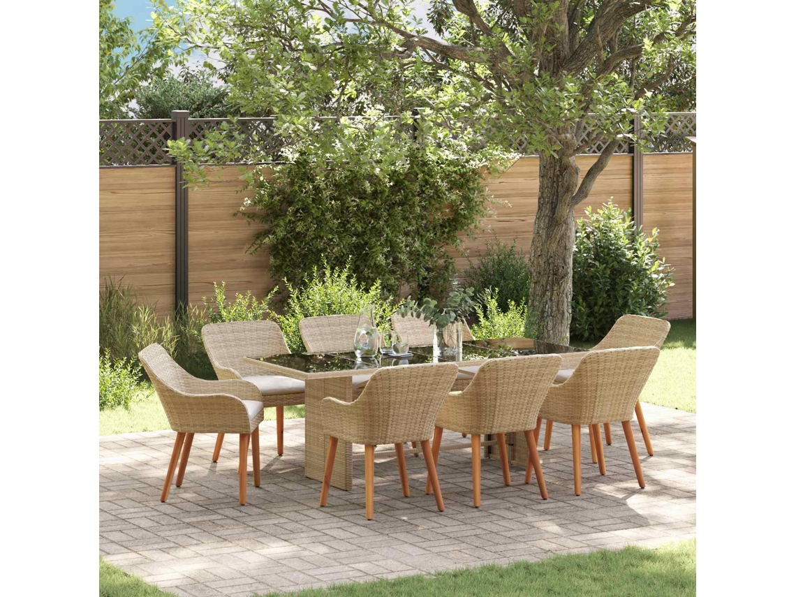 Vidaxl Conjunto De Jantar Para Jardim 9 Unid. Bege Vime Pe