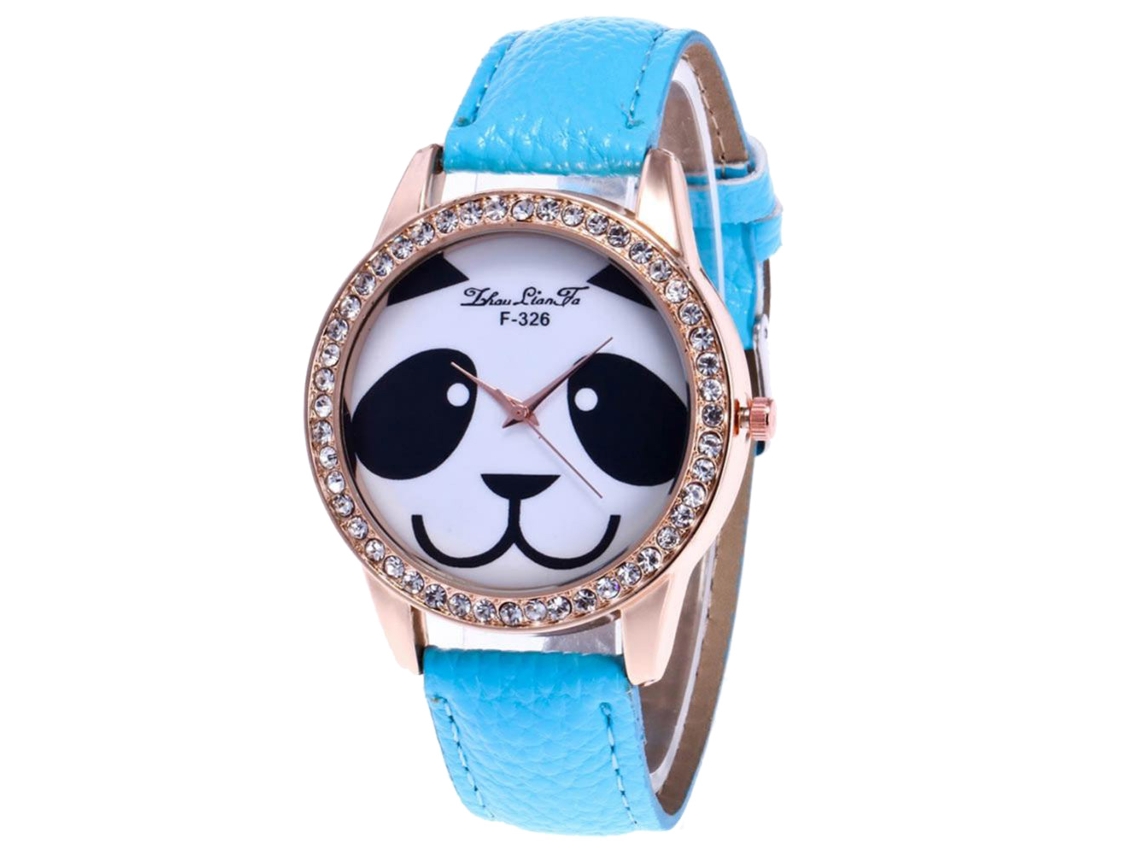 Relógio de pulso de quartzo com estampa de panda fofa, ideal para mulheres e meninas, azul.
