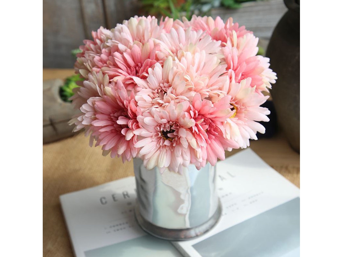 Buquê De Flores De Gerbera Artificial Eoocoo (1 Buquê Com 7 Cabeças De Flor, Rosa Princesa)