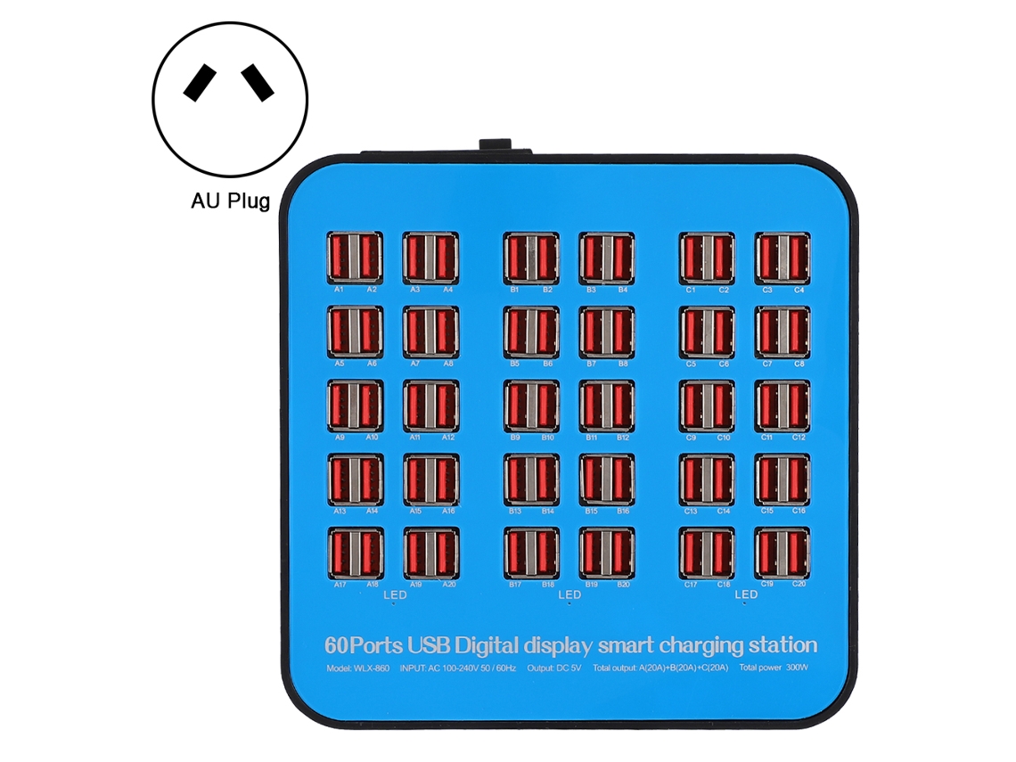 Estação De Carregamento Usb Inteligente 60 Portas Abs Pc Retardante De Fogo 300w 100 240v