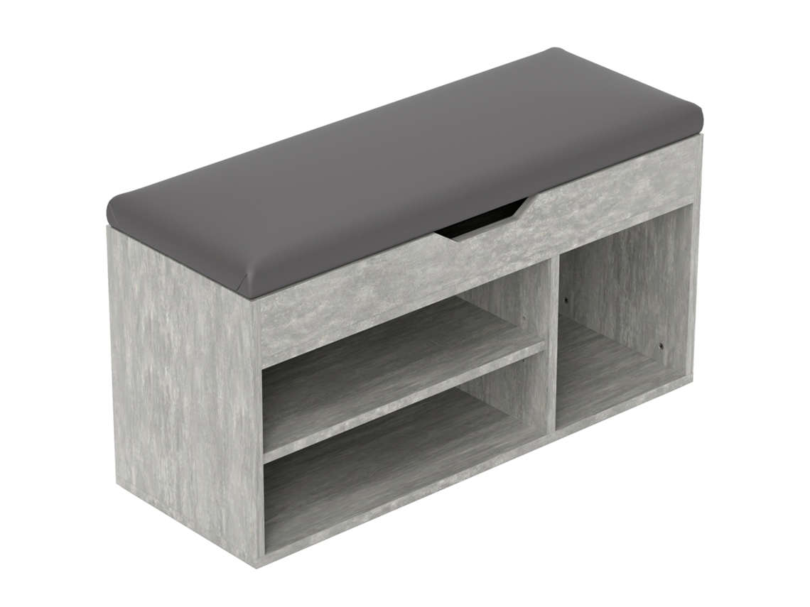 Armário Compacto Para Sapatos Com 3 Compartimentos E Assento Em Pu Preto E Cinzento. Para Entrada E Sala - Dimensões: 80x30x43 Cm