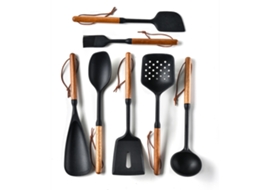 Conjunto de 7 espátulas de silicone para cozinhar com pontas de madeira, resistentes ao calor para uso diário.