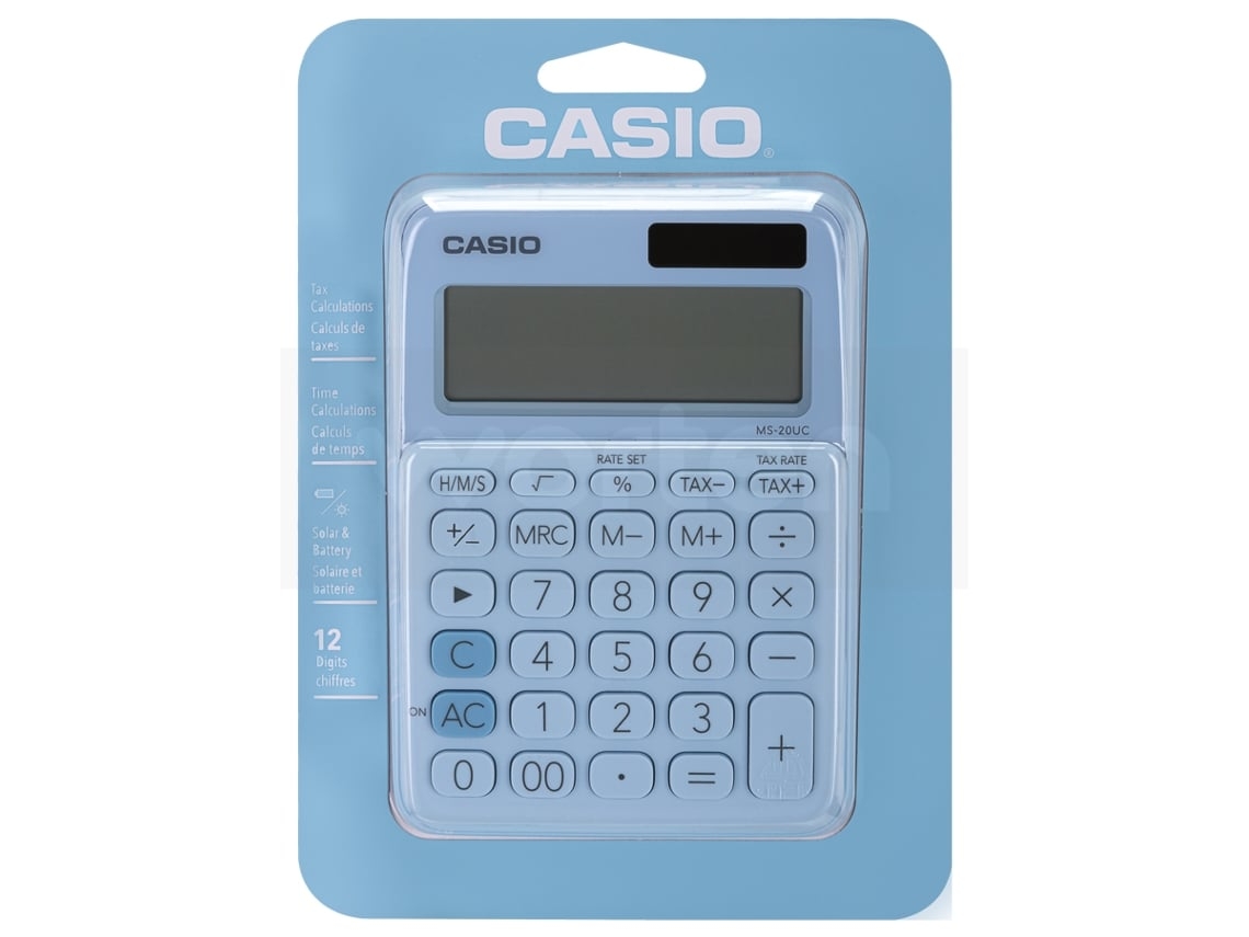 Calculadora Básica CASIO MS-20UC-LB Azul Claro (Outlet Caixa Aberta - 12 dígitos)