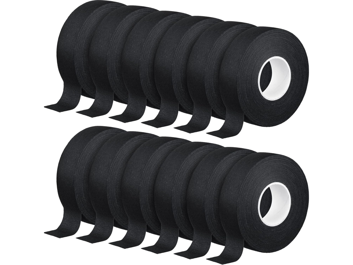 12 Rolos De Fita De Hóquei Resistente Ao Desgaste E Antiderrapante, Fita Esportiva Multiuso, Preta/2.5cm X 25m Digitallab