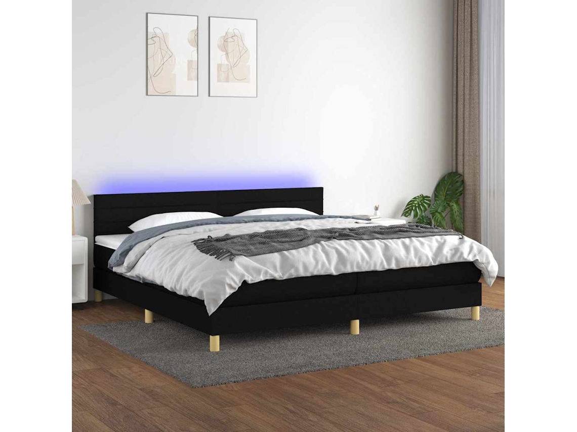 Vidaxl Cama Box Spring C/ Colchão E Led 200x200 Cm Tecido Preto