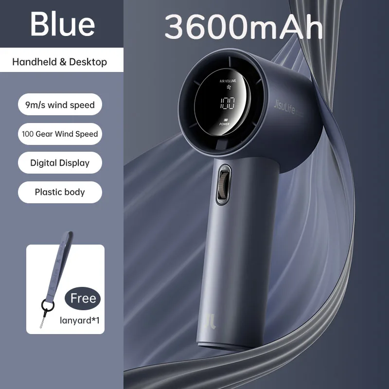 Mini Ventilador Portátil (azul, 3600 Mah), 100 Níveis De Velocidade, Bateria Recarregável Usb De 5000 Mah.